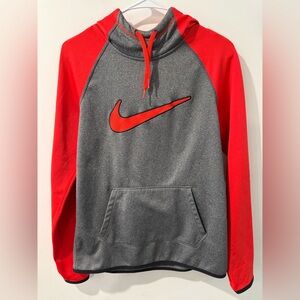 Nike Men's Red and Gray Pullover Hoodie